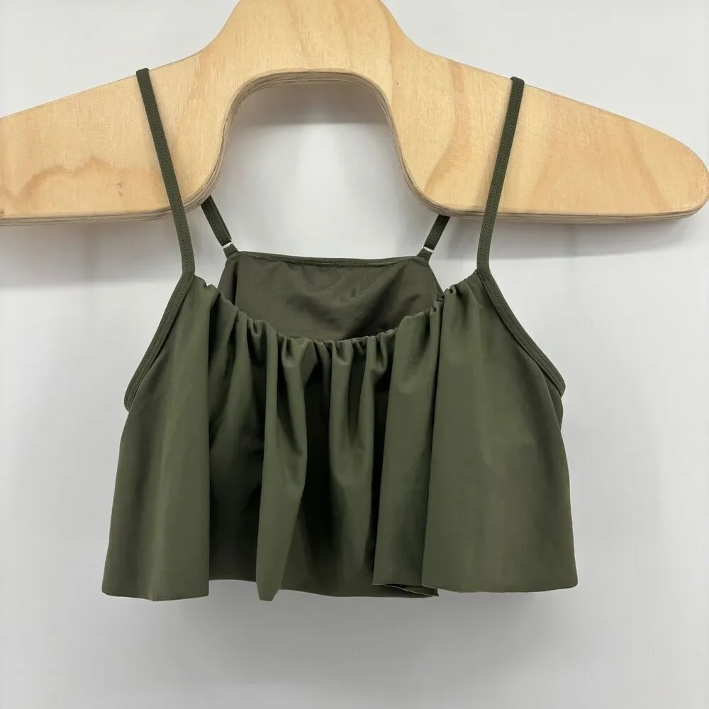 Cupshe Flounce Bikini Top Olive Green Womens Size Large Ruffle Padded Adjustable